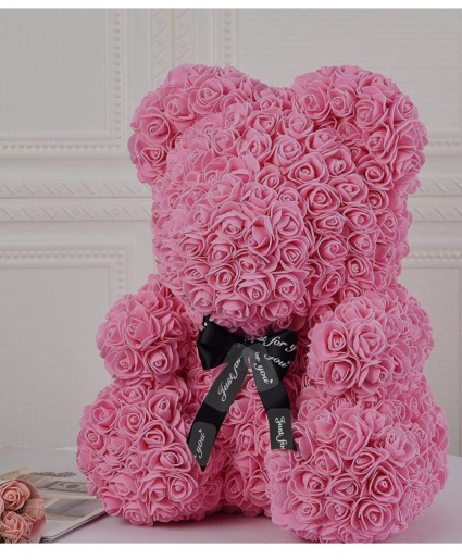 Large Pink Rose Bear  Valentine Rose Bear 