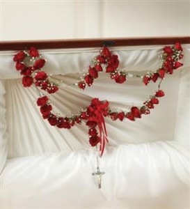 Large Rosary With Red Spray Roses Funeral