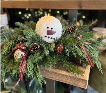 Large Snowman Fresh Greens Centerpiece  in Delphos, OH | Ivy Hutch Flowers and Gifts