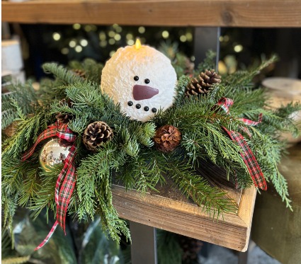 Large Snowman Fresh Greens Centerpiece 