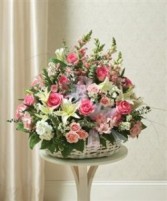 Large Sympathy Arrangement In Basket - Pink & Whit Funeral