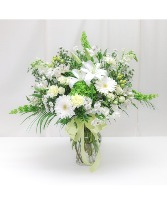 White with Green Accent Sympathy Vase