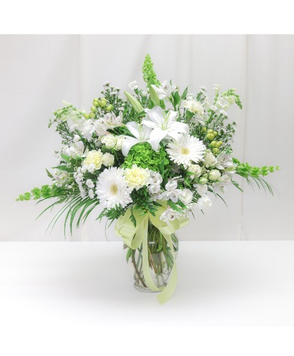 White with Green Accent Sympathy Vase