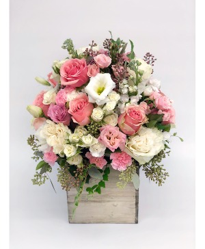  Large Wood Box Arrangement Pink & White 