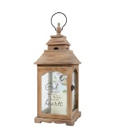 Large Wood/Frosted Glass Lantern-18.5"x7" 
