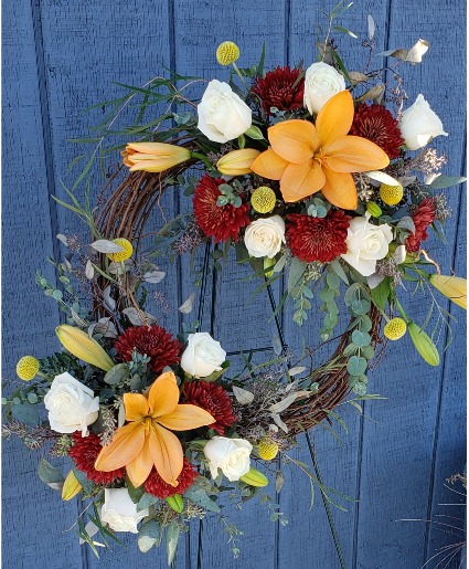 Lasting Memories Grapevine Wreath and Fresh Flowers