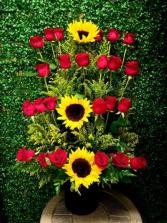 Later Red Roses and Sunflowers  Floral Arrangements 