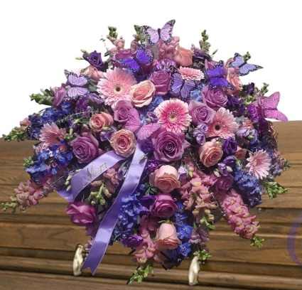 Lavender and Pink Butterfly Kaleidoscope Casket Spray