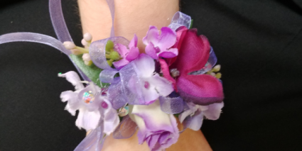 Lavender and Pink tie on corsage