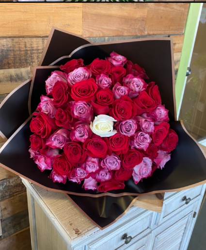 Lavender and red rose bouquet  