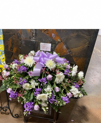 Lavender and white casket  