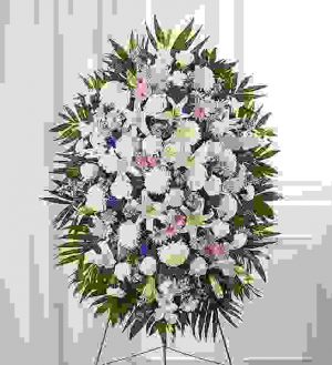 LAVENDER AND WHITE FUNERAL STANDING SPRAY 