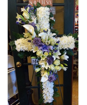 Lavender and white standing cros Funeral 