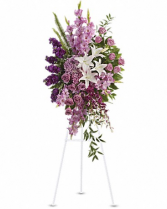 Lavender and white standing spray Funeral Tribute