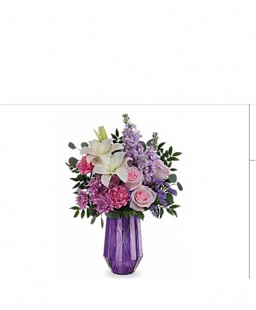 Lavender Beauty Keepsake lavender vase filled with fresh flowers in Fairfield, OH | NOVACK-SCHAFER FLORIST