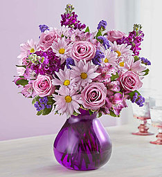 Lavender Dreams Fresh Purple Roses, Daisies, Stock