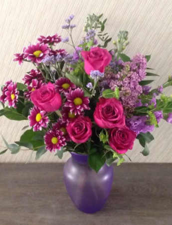 Lavender Dreams With Roses Bouquet All Around Vase in Wildwood Crest ...