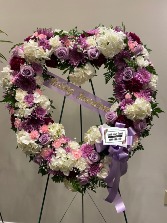 Lavender, pink and white open heart standing spray