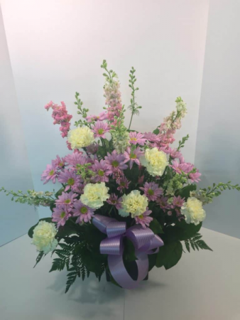 Lavender, Pink and Yellow Funeral Arrangement in Lebanon, NH | LEBANON GARDEN OF EDEN FLORAL SHOP