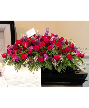 Lavender Red Casket Spray in Cleveland, TN | FLOWERS N THINGS