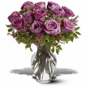 Dozen Lavender Roses Arranged in Vase