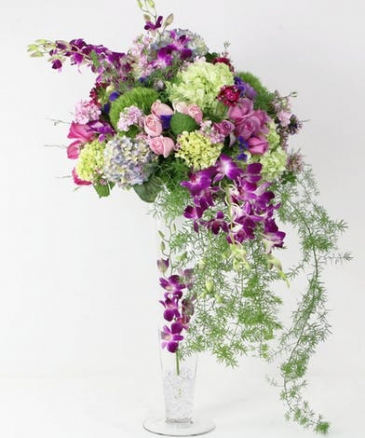 Lavender Waterfall Centerpiece Wedding Flowers in Croton On Hudson, NY | Cooke's Little Shoppe Of Flowers