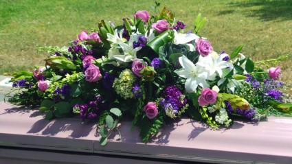 Lavender & White Half Casket Cover sympathy flowers