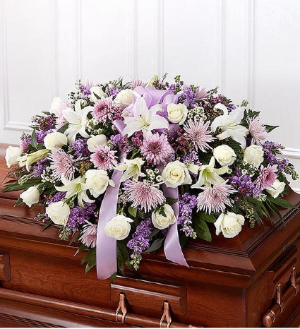 LAVENDER & WHITE MIXED CASKET SPRAY 