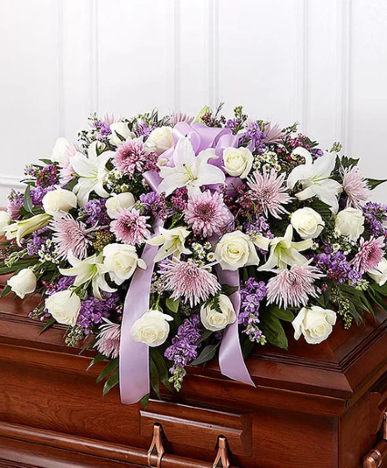 Lavender & White Mixed Half Casket Cover 