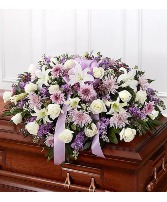 Lavender & White Mixed Half Casket Cover sympathy arrangements