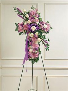 Lavender & White Mixed Standing Cross Funeral