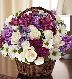 Lavender & White Peace, Prayers, & Blessings Basket  Arrangement