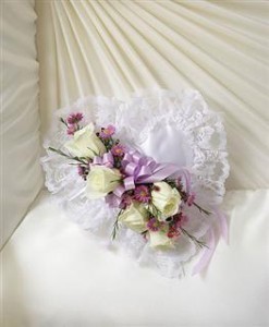 Lavender & White Satin Heart Casket Pillow Funeral - Sympathy
