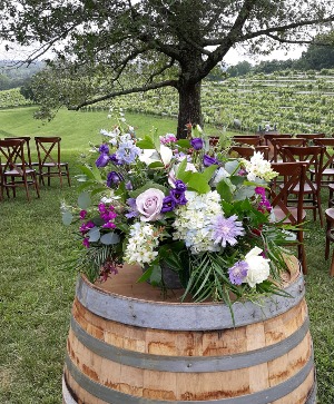 lavender wine barrel arrangement ceremony