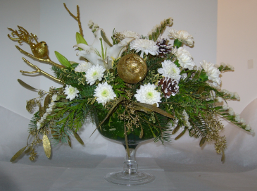 WHITE PEDESTAL BOWL Seasonal Arrangement
