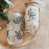 Lemon 16oz Glass Cup with Bamboo Lid 