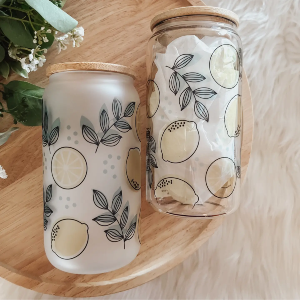Lemon 16oz Glass Cup with Bamboo Lid 