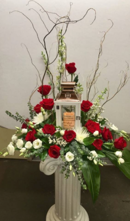 Let Love Light the Way Lantern Funeral Arrangement in Michigan City, IN -  WRIGHT'S FLOWERS AND GIFTS INC.