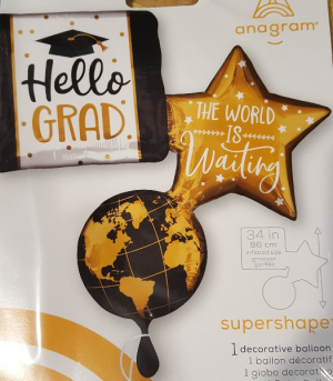 OVERSIZED 34" GRADUATION MYLAR "THE WORLD is waiting" comes with a weight.(Limited supply)