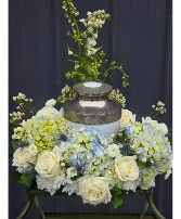 Light Blue and White Cremation Floral Surround Funeral Flowers