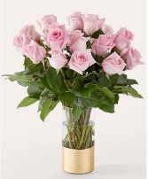 LIGHT PINK ROSE BOUQUET LONG STEMMED LIGHT PINK ROSES IN A GOLD DIPPED VASE