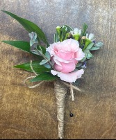 Light Pink Spray Rose Wrapped with Twine Boutonniere