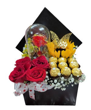 Light up Galaxy Rose with Sunflower & Roses Floral Arrangements 