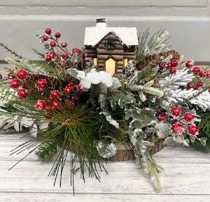 Light Up Log Cabin Permanent Arrangement 