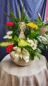 Lighted Angel dish garden arrangement w/fresh  Plant/keepsake 