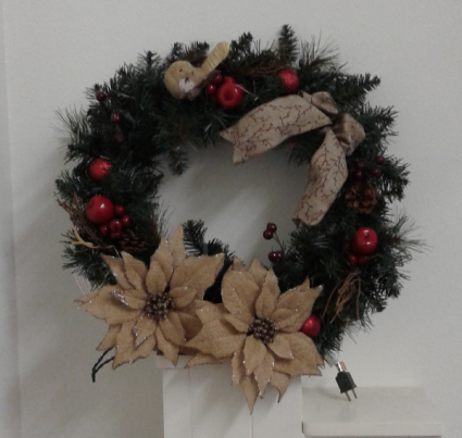 lighted burlap poinsettia Silk Wreath
