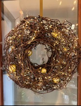 Lighted Gold Reindeer Willow Wreath 