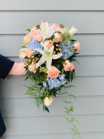 Lightly Cascading Coral Bridal Bouquet  Wedding