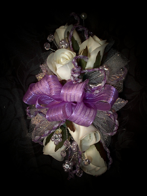 Lilac and roses wrist corsage