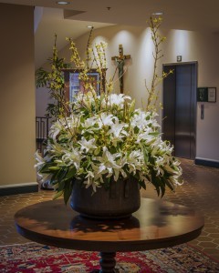 White Lilies and Yellow Forsythia va-107